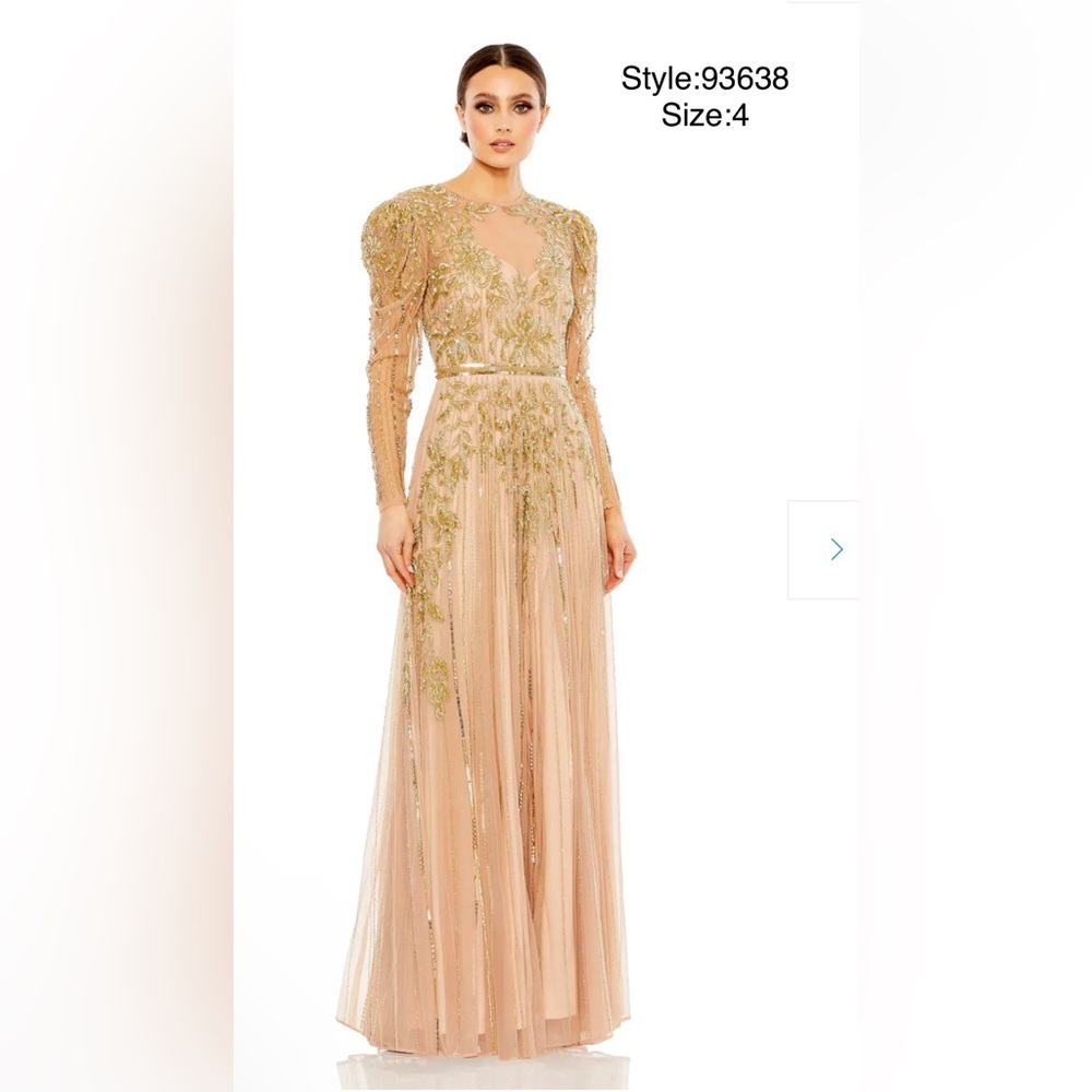 Beaded illusion puff sleeve gown